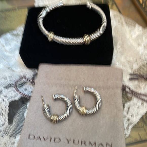 David Yurman 14K Sterling Cable Hoops - Picture 6 of 12